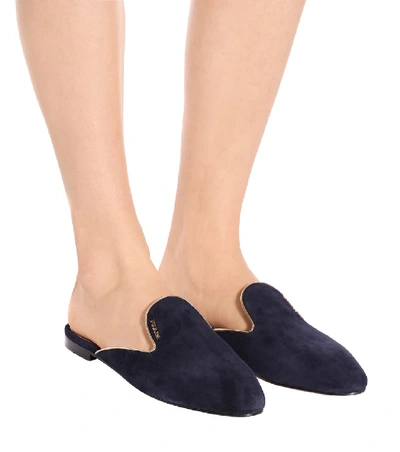 Shop Prada Suede Slippers In Blue
