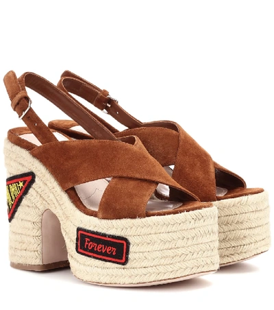 Shop Miu Miu Suede Platform Sandals In Brown
