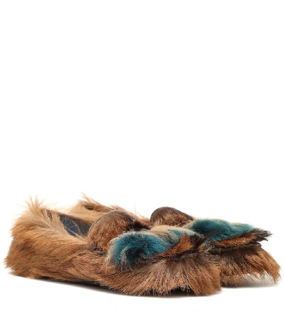Shop Prada Fur Loafers In Brown