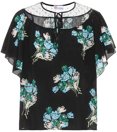 Shop Red Valentino Printed Silk Top In Black