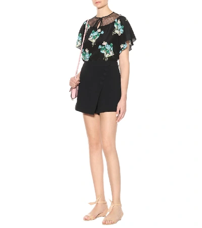Shop Red Valentino Printed Silk Top In Black