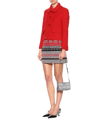 Shop Miu Miu Logo Wool-blend Knitted Skirt In Grey