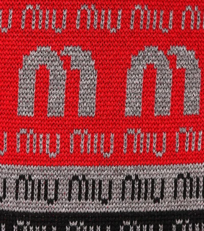 Shop Miu Miu Logo Wool-blend Knitted Skirt In Grey