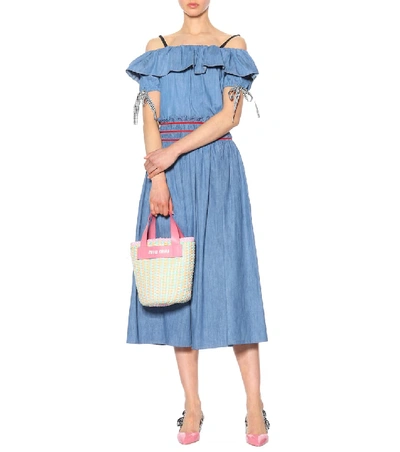 Shop Miu Miu Cotton Midi Skirt In Blue