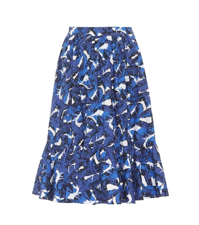 Shop Msgm Printed Cotton Midi Skirt In Blue