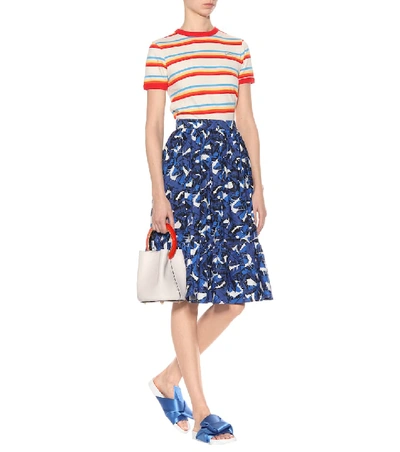 Shop Msgm Printed Cotton Midi Skirt In Blue