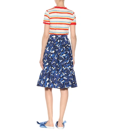 Shop Msgm Printed Cotton Midi Skirt In Blue