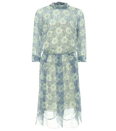 Shop Prada Floral Printed Silk Chiffon Dress In Multicoloured