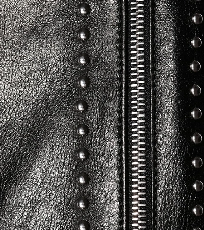 Shop Miu Miu Embellished Leather Jacket In Black