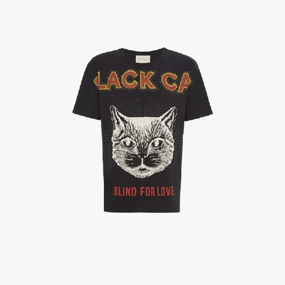 Gucci Black Cat Graphic T-shirt | ModeSens