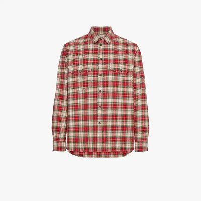 Shop Gucci Embroidered Vintage Checked Shirt In Red