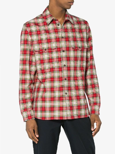 Shop Gucci Embroidered Vintage Checked Shirt In Red