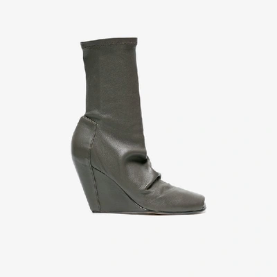 Shop Rick Owens Grey Open Toe Wedge 80 Leather Boots