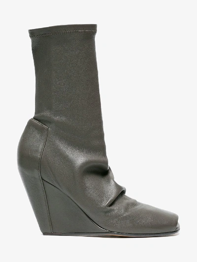 Shop Rick Owens Grey Open Toe Wedge 80 Leather Boots