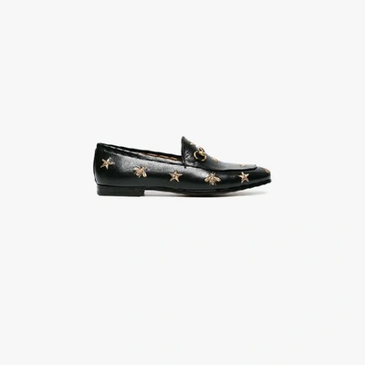 Shop Gucci Black Gold Jordaan Leather Loafers