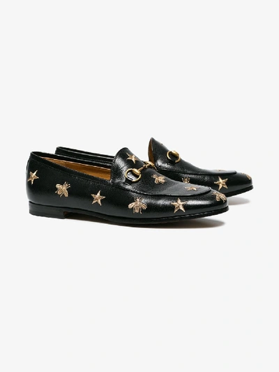 Shop Gucci Black Gold Jordaan Leather Loafers