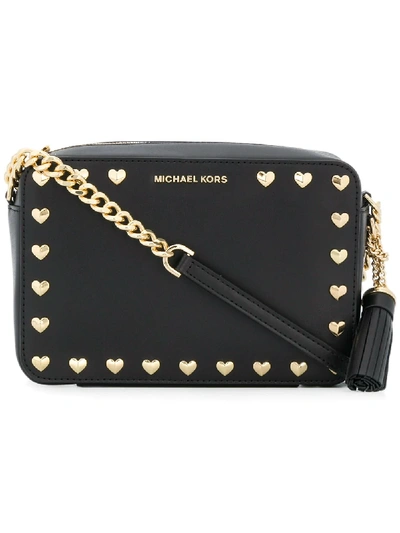 Shop Michael Michael Kors Heart Stud Crossbody Bag In Black