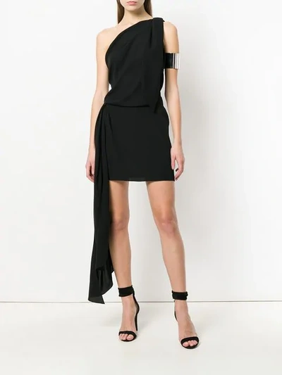 Shop Saint Laurent Draped One Shoulder Mini Dress - Black