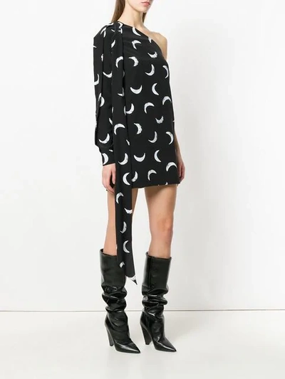 Shop Saint Laurent Moon Print One Shoulder Mini Dress In Black