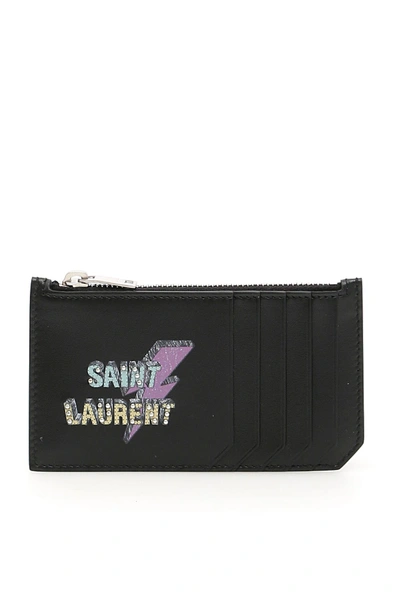 Shop Saint Laurent Logo Print Cardholder In Nero-multicolornero