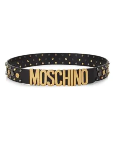 Shop Moschino Black Studded Logo Belt
