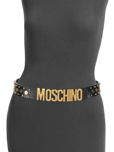 Shop Moschino Black Studded Logo Belt