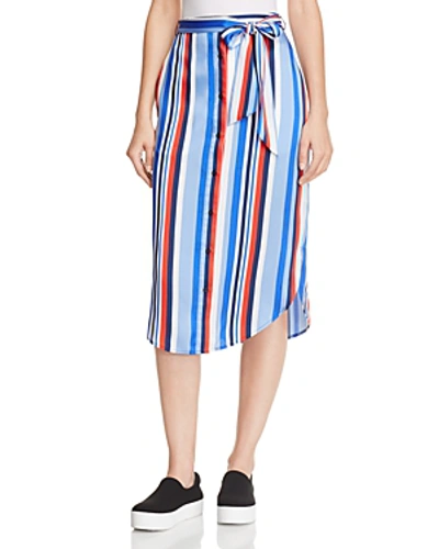 Shop Ralph Lauren Lauren  Striped Twill Midi Skirt In Multi