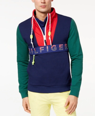 Shop Tommy Hilfiger Men's Newport Colorblocked Logo-print Sweatshirt, Created For Macy's In Green