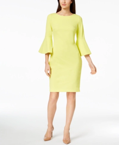 Shop Calvin Klein Bell-sleeve Sheath Dress In Citron