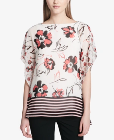 Shop Calvin Klein Mixed-print Semi-sheer Top In White Mixed Floral