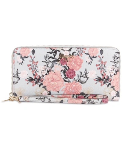 Shop Guess Seraphina Large Zip-around Wallet In Grey Floral