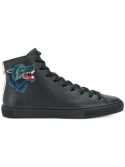 Shop Gucci Wolf Patch-appliquéd Hi-top Sneakers In Black