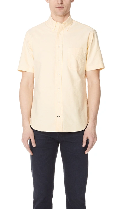 Shop Gitman Vintage Short Sleeve Overdye Oxford Shirt In Yellow