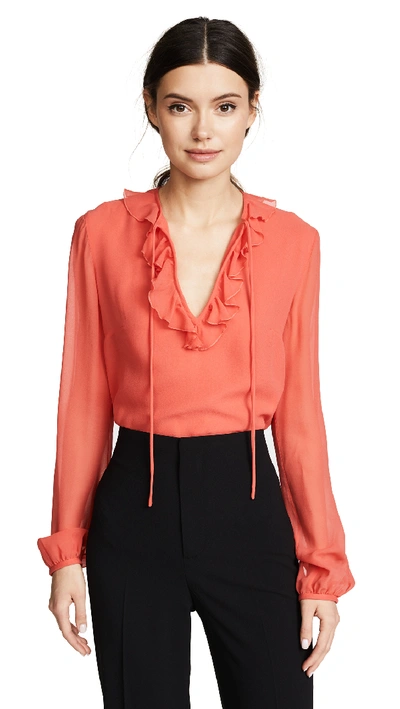 Shop Giambattista Valli Ruffle Neck Top In Coral