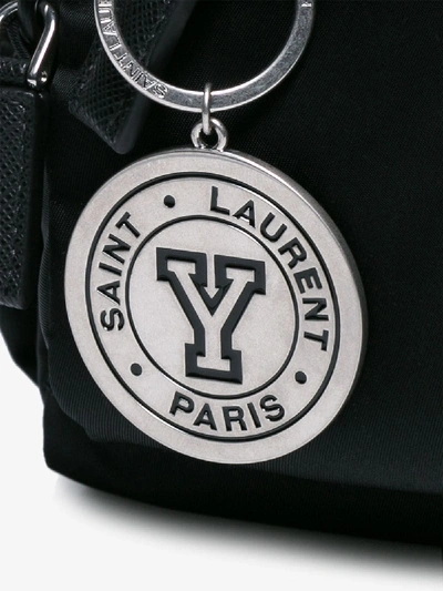 Shop Saint Laurent Silver Toned Slp Logo Keyring In Metallic