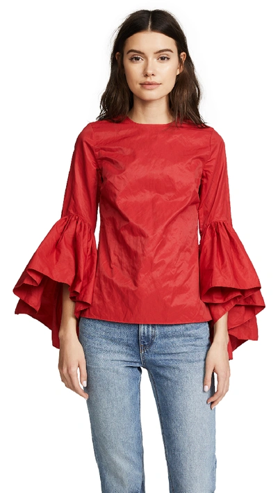 Shop Marques' Almeida Oyster Sleeve Top In Red