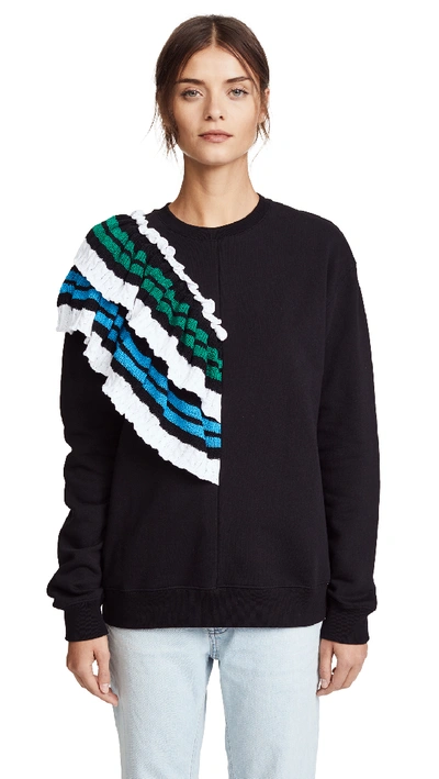 Shop Msgm Sweatshirt With Crochet Detail In Black Multi