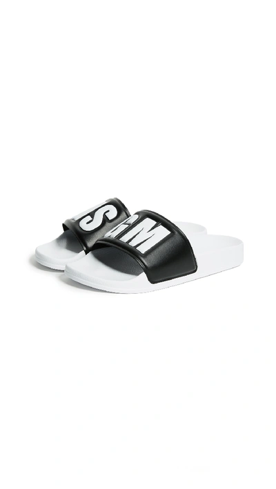 Shop Msgm Pool Slides In Black/white