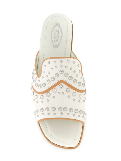 Shop Tod's Crystal And Stud-embellished Slides In White