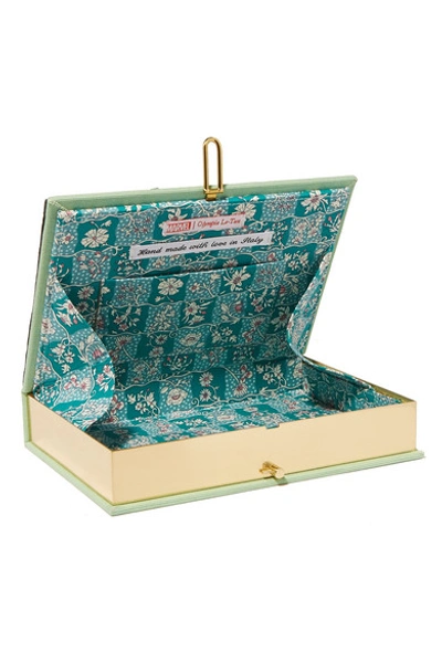 Shop Olympia Le-tan It's All Over Appliquéd Cotton-canvas Clutch In Green