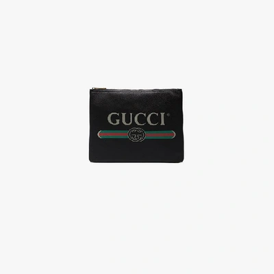 Shop Gucci Print Leather Medium Portfolio In Black