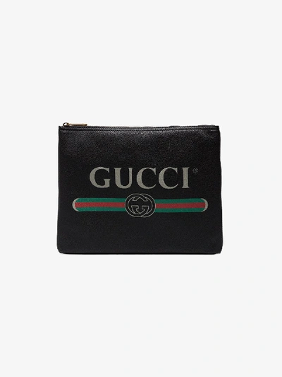 Shop Gucci Print Leather Medium Portfolio In Black