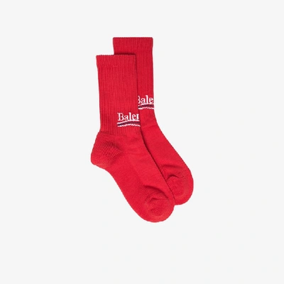 Shop Balenciaga Red Political Logo Socks