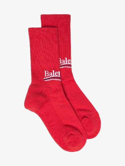 Shop Balenciaga Red Political Logo Socks