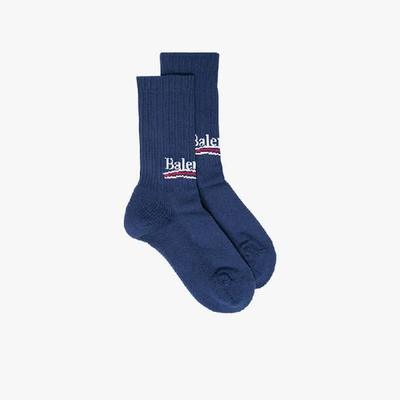 Shop Balenciaga Blue Political Logo Socks