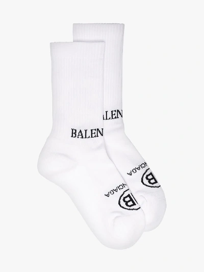 Shop Balenciaga Double Logo Socks In White
