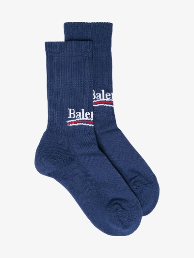 Shop Balenciaga Blue Political Logo Socks