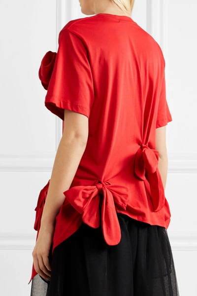 Shop Simone Rocha Bow-detailed Cotton-jersey T-shirt In Red