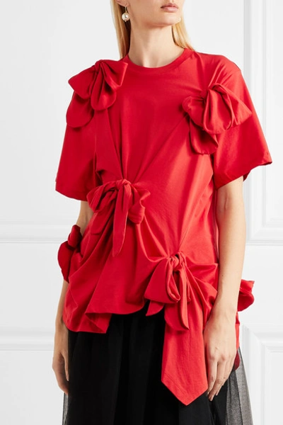 Shop Simone Rocha Bow-detailed Cotton-jersey T-shirt In Red