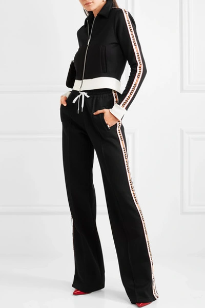 Shop Miu Miu Striped Cotton-blend Jersey Track Pants